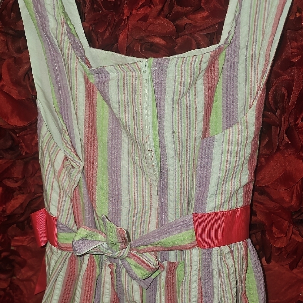 Bonnie Jean Multicolor Striped Dress with Hot Pink Ribbon Size 14 Like New - Picture 6 of 7
